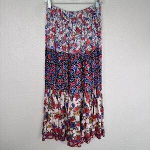 Vintage Floral Skirt Women One Size Tiered Maxi Boho Presant Made In Texas Rayon